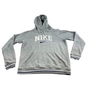 Nike Women's Heathered Gray Hooded Sweatshirt Blue White Ribbed Hem Sz S